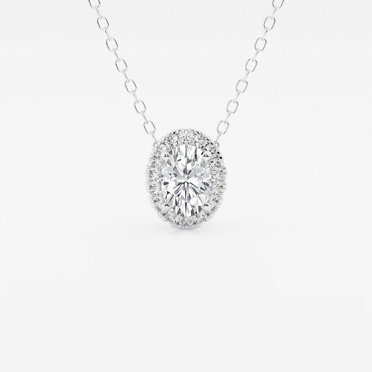 5/8 ctw Oval Lab Grown Diamond Halo Pendant with Adjustable Chain