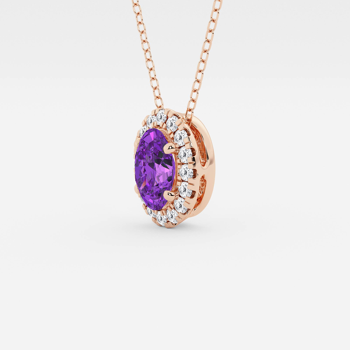 Additional Image 1 for  7.9x5.53 mm Oval Created Amethyst and 1/5 ctw Round Lab Grown Diamond Halo Pendant with Adjustable Chain
