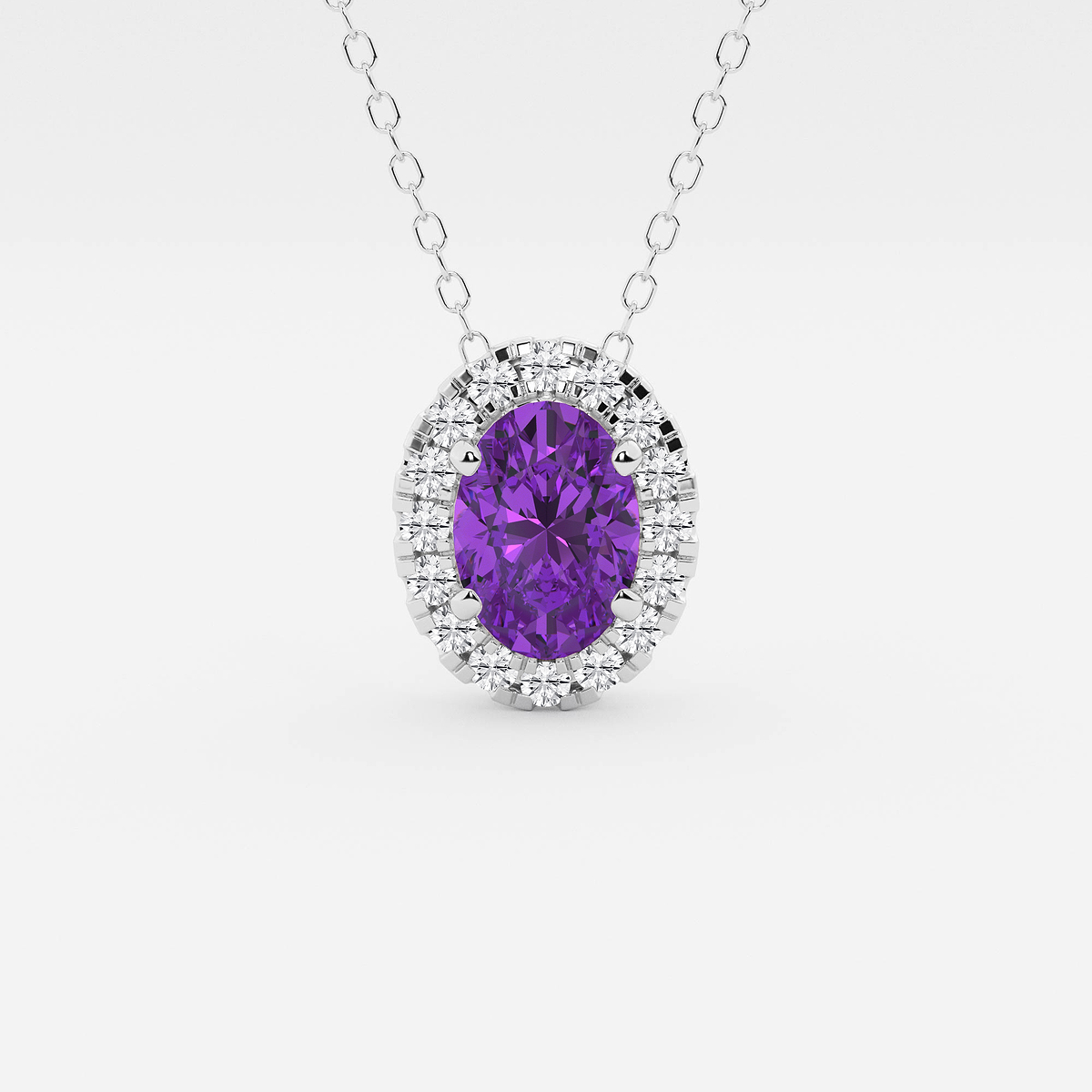 7.9x5.53 mm Oval Created Amethyst and 1/5 ctw Round Lab Grown Diamond Halo Pendant with Adjustable Chain