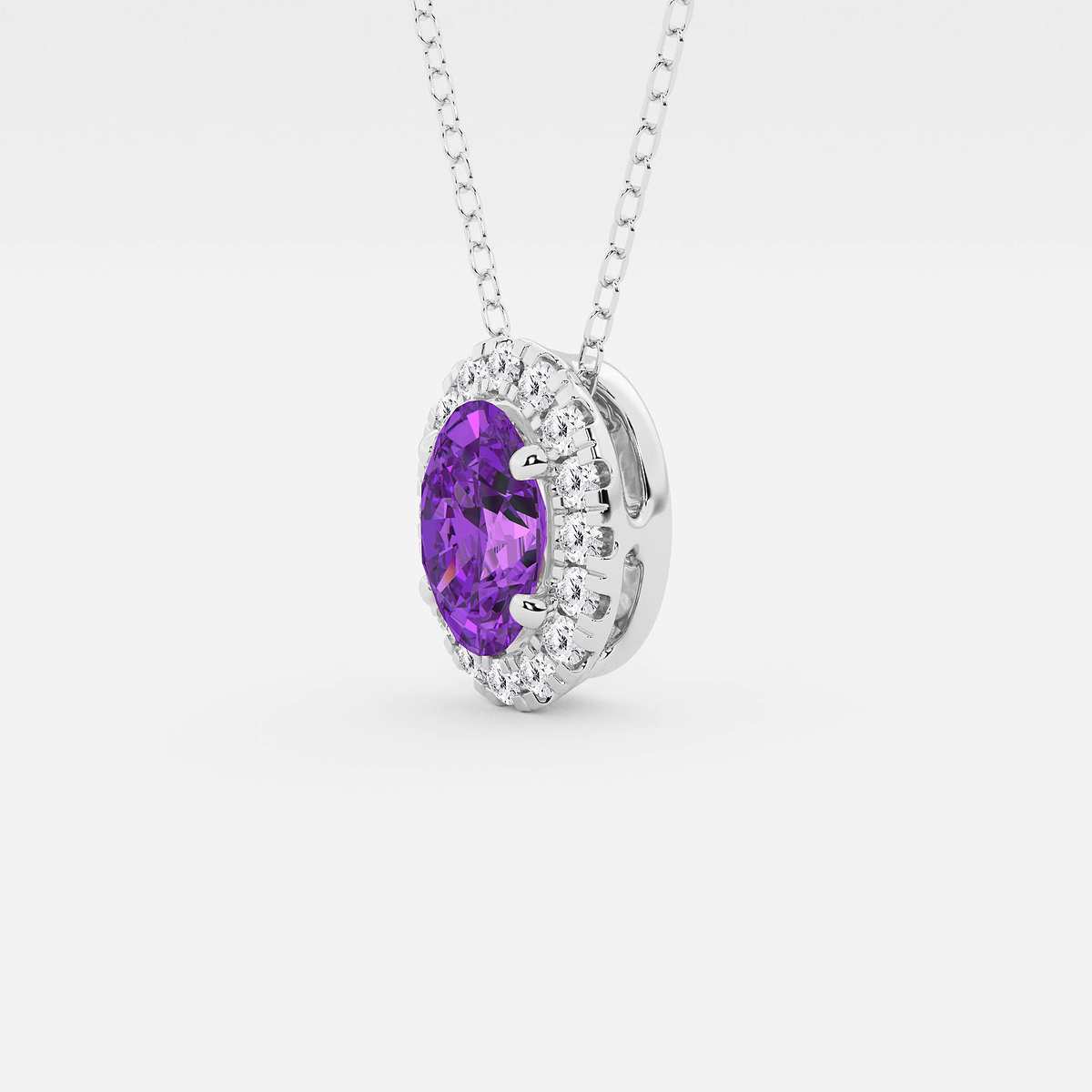 Additional Image 1 for  7.9x5.53 mm Oval Created Amethyst and 1/5 ctw Round Lab Grown Diamond Halo Pendant with Adjustable Chain