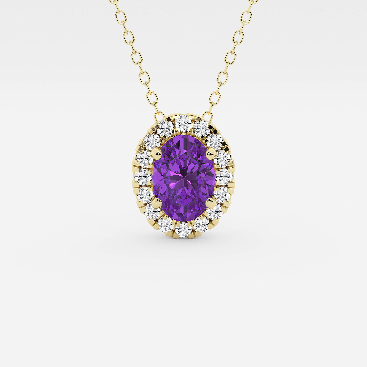 7.9x5.53 mm Oval Created Amethyst and 1/5 ctw Round Lab Grown Diamond Halo Pendant with Adjustable Chain