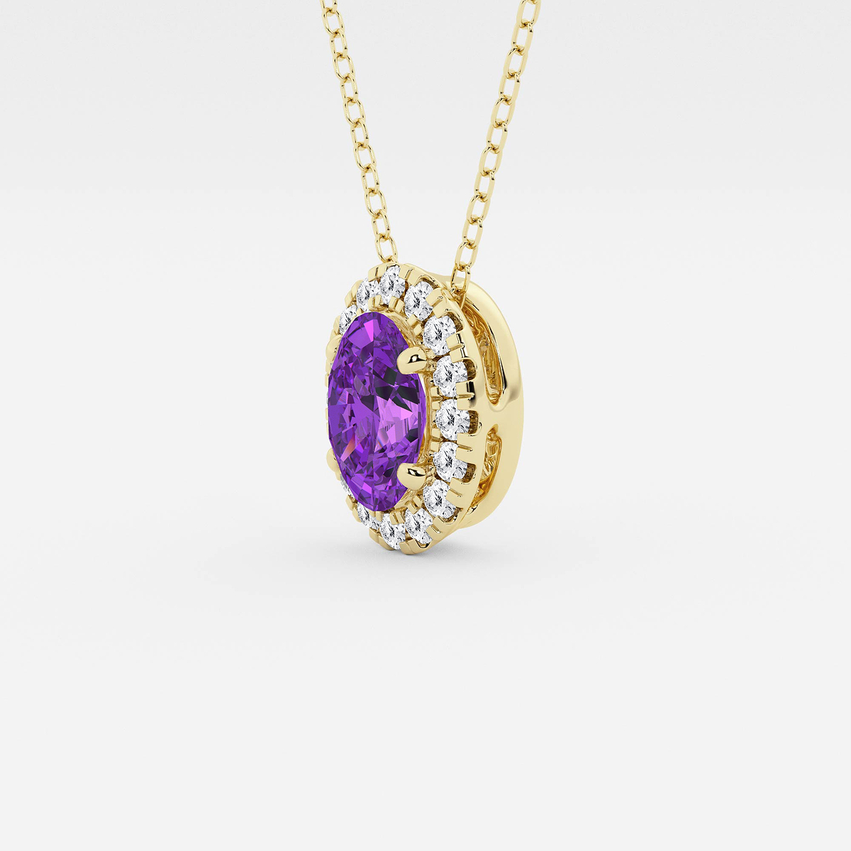 Additional Image 1 for  7.9x5.53 mm Oval Created Amethyst and 1/5 ctw Round Lab Grown Diamond Halo Pendant with Adjustable Chain