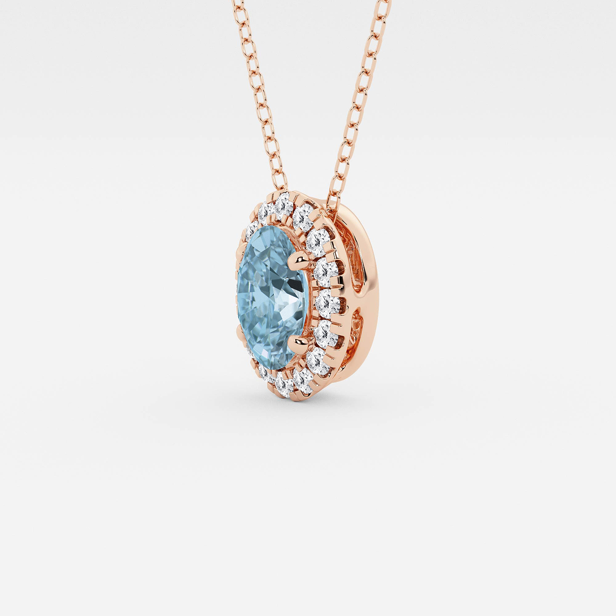 Additional Image 1 for  7.9x5.53 mm Oval Created Aquamarine and 1/5 ctw Round Lab Grown Diamond Halo Pendant with Adjustable Chain