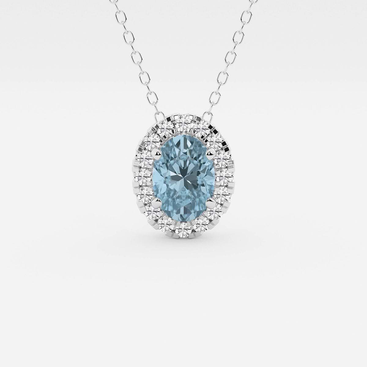 7.9x5.53 mm Oval Created Aquamarine and 1/5 ctw Round Lab Grown Diamond Halo Pendant with Adjustable Chain Platinum