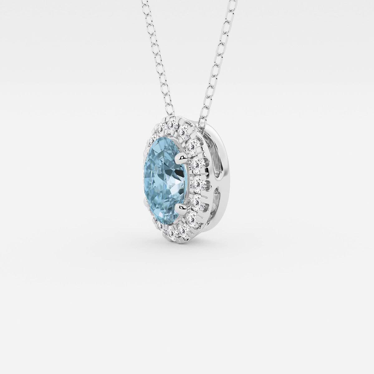 7.9x5.53 mm Oval Created Aquamarine and 1/5 ctw Round Lab Grown Diamond Halo Pendant with Adjustable Chain Platinum