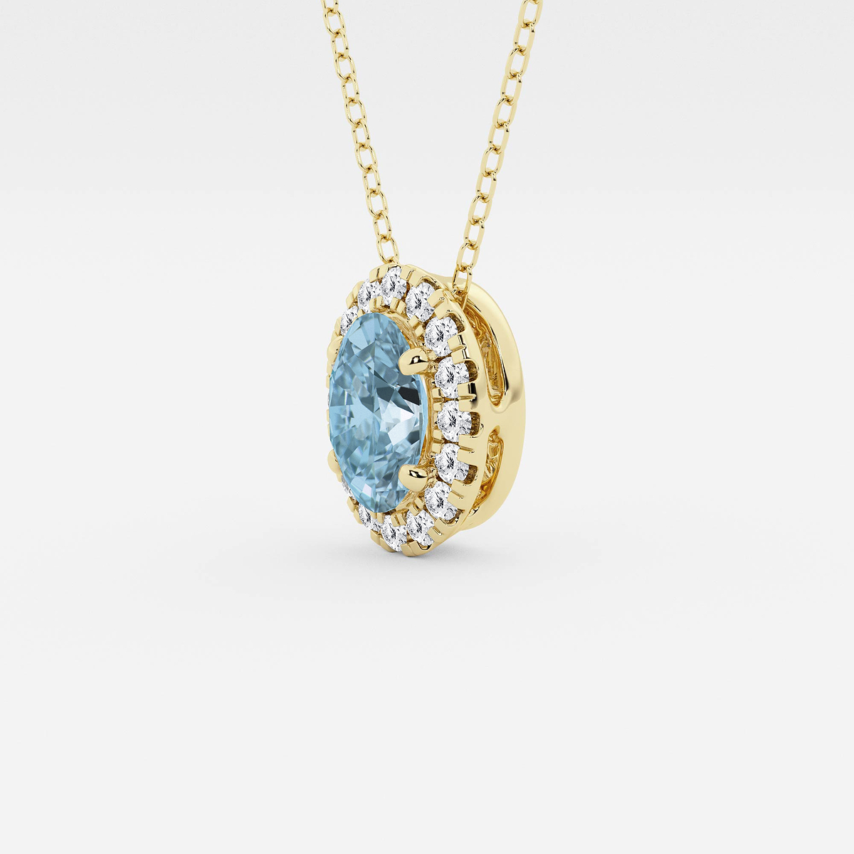 Additional Image 1 for  7.9x5.53 mm Oval Created Aquamarine and 1/5 ctw Round Lab Grown Diamond Halo Pendant with Adjustable Chain