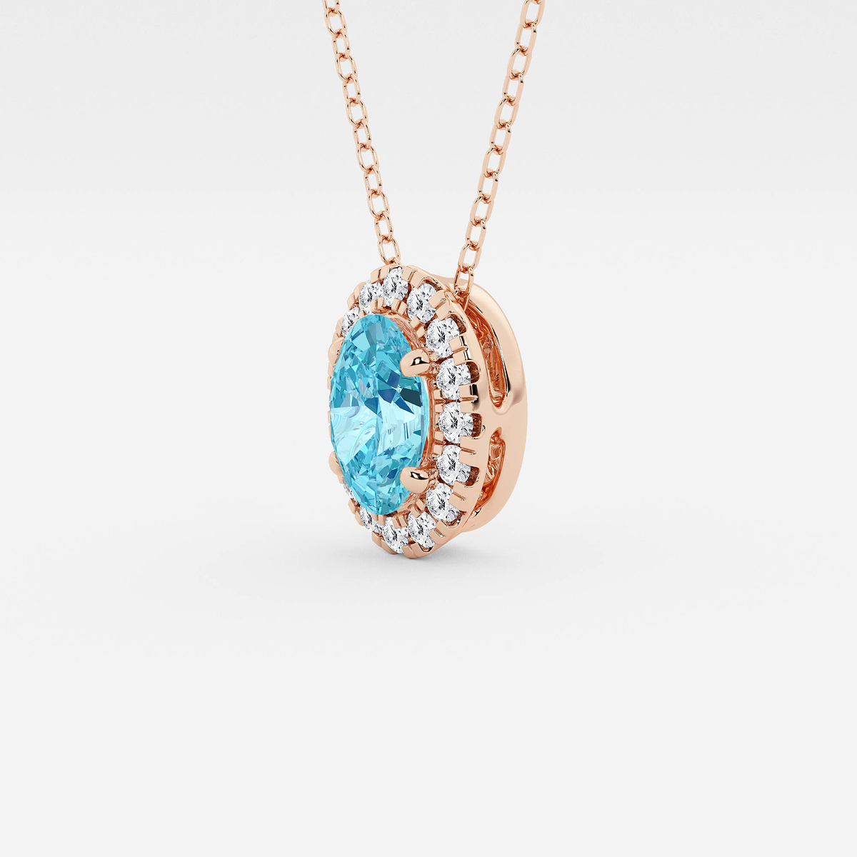 Additional Image 1 for  7.9x5.53 mm Oval Created Blue Topaz and 1/5 ctw Round Lab Grown Diamond Halo Pendant with Adjustable Chain