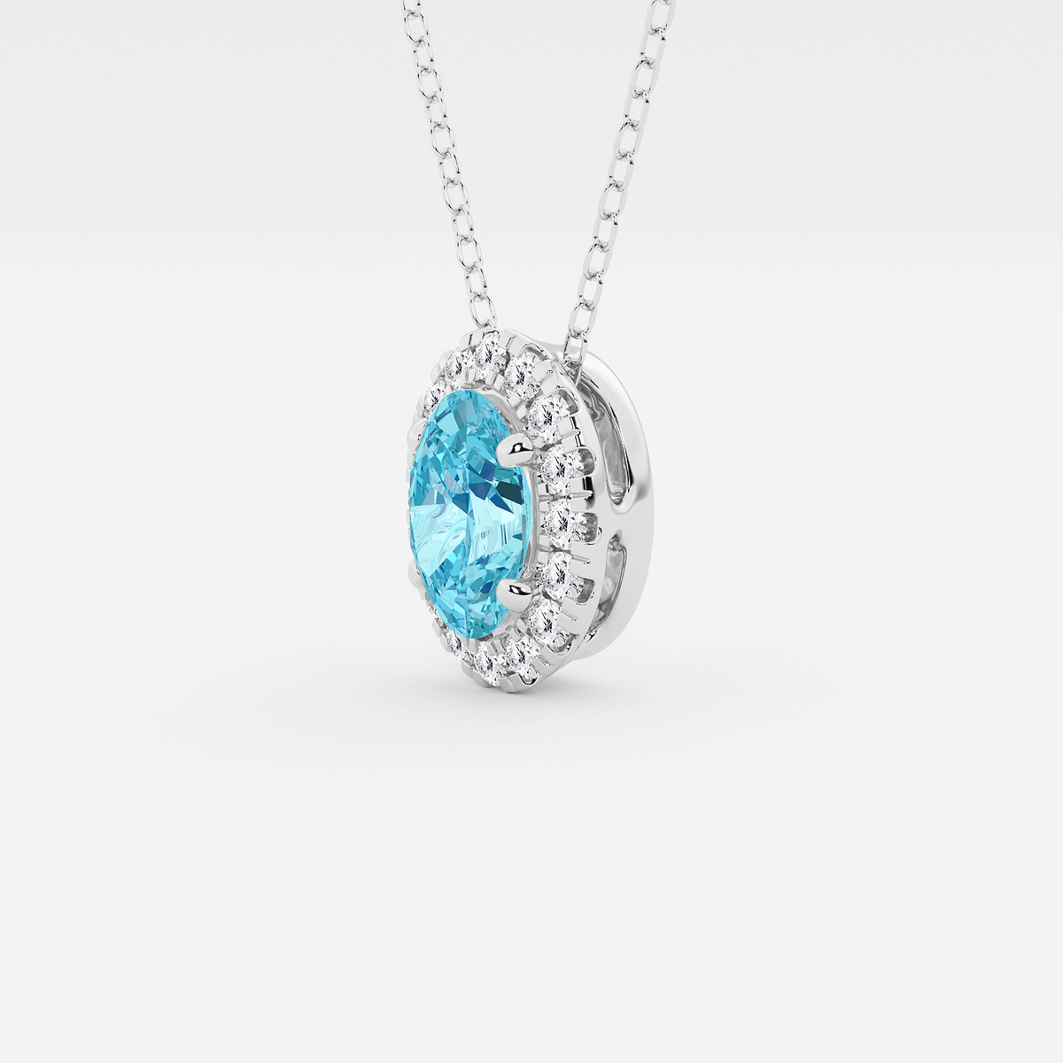 Additional Image 1 for  7.9x5.53 mm Oval Created Blue Topaz and 1/5 ctw Round Lab Grown Diamond Halo Pendant with Adjustable Chain