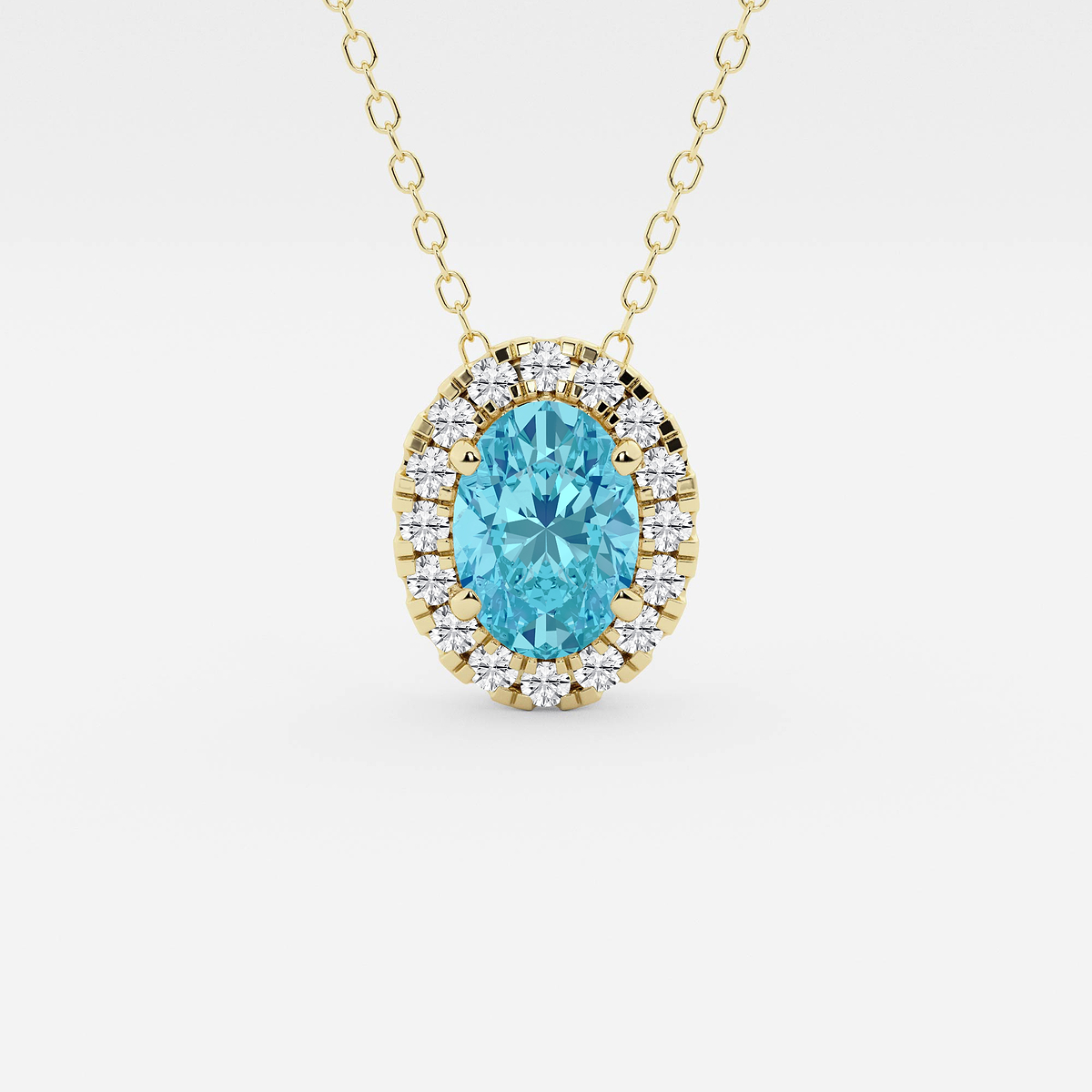 7.9x5.53 mm Oval Created Blue Topaz and 1/5 ctw Round Lab Grown Diamond Halo Pendant with Adjustable Chain