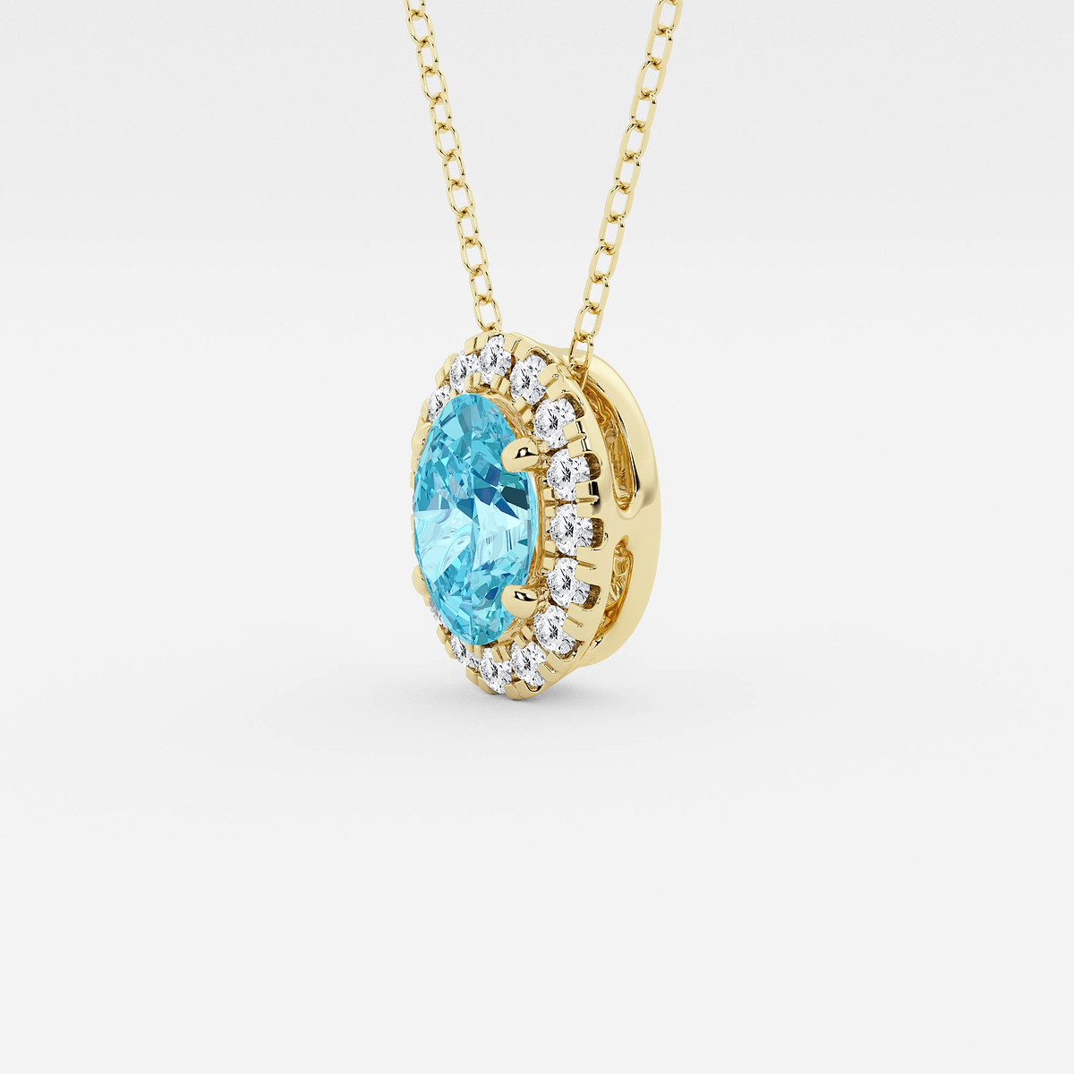 Additional Image 1 for  7.9x5.53 mm Oval Created Blue Topaz and 1/5 ctw Round Lab Grown Diamond Halo Pendant with Adjustable Chain
