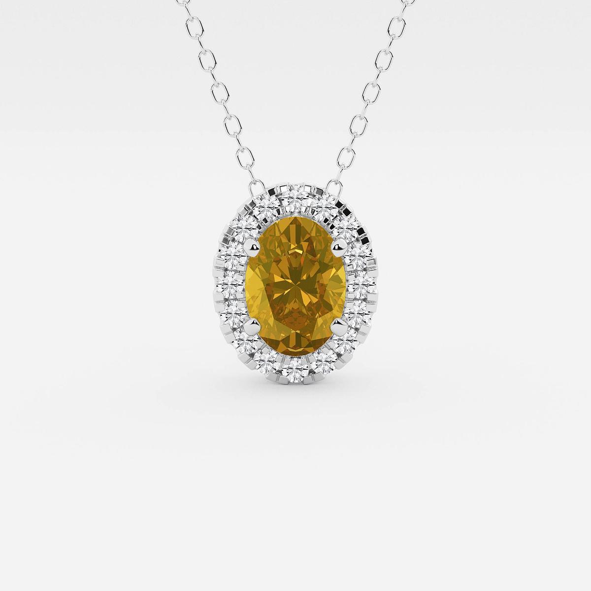 7.9x5.53 mm Oval Created Citrine and 1/5 ctw Round Lab Grown Diamond Halo Pendant with Adjustable Chain