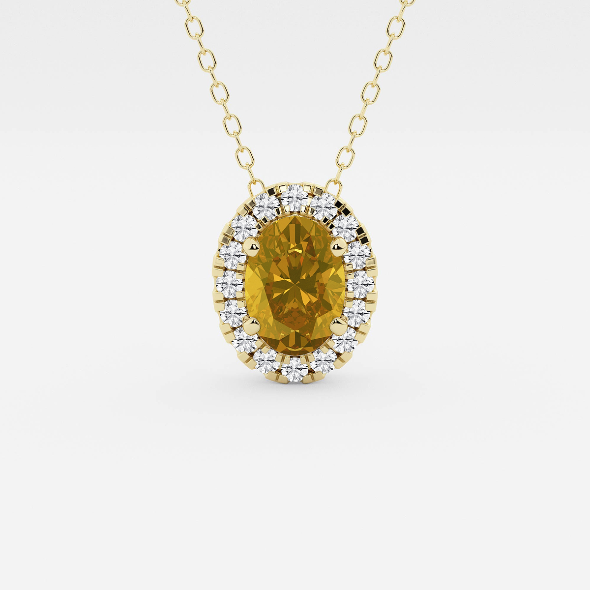 7.9x5.53 mm Oval Created Citrine and 1/5 ctw Round Lab Grown Diamond Halo Pendant with Adjustable Chain