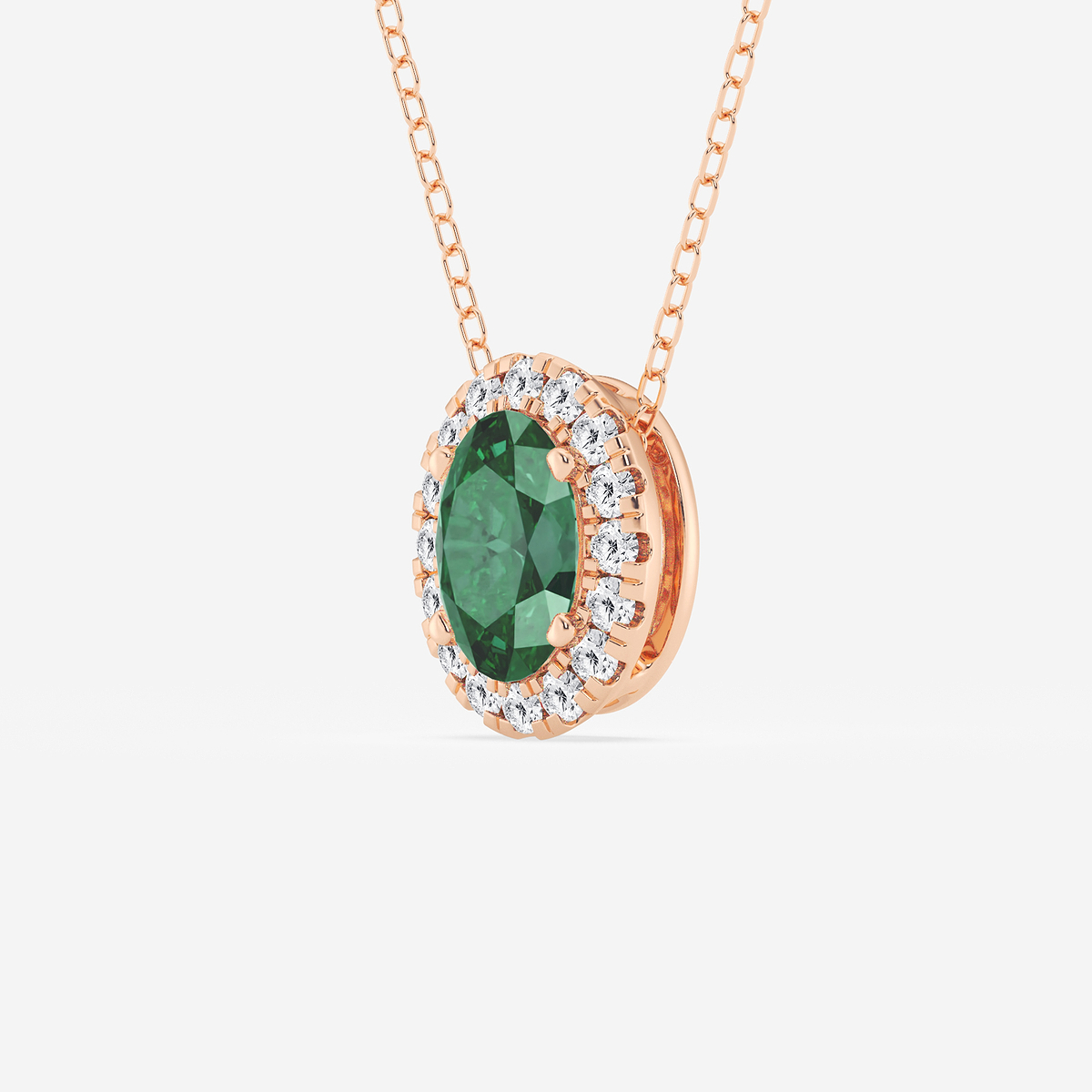Additional Image 1 for  7.9x5.53 mm Oval Created Emerald and 1/5 ctw Round Lab Grown Diamond Halo Pendant with Adjustable Chain