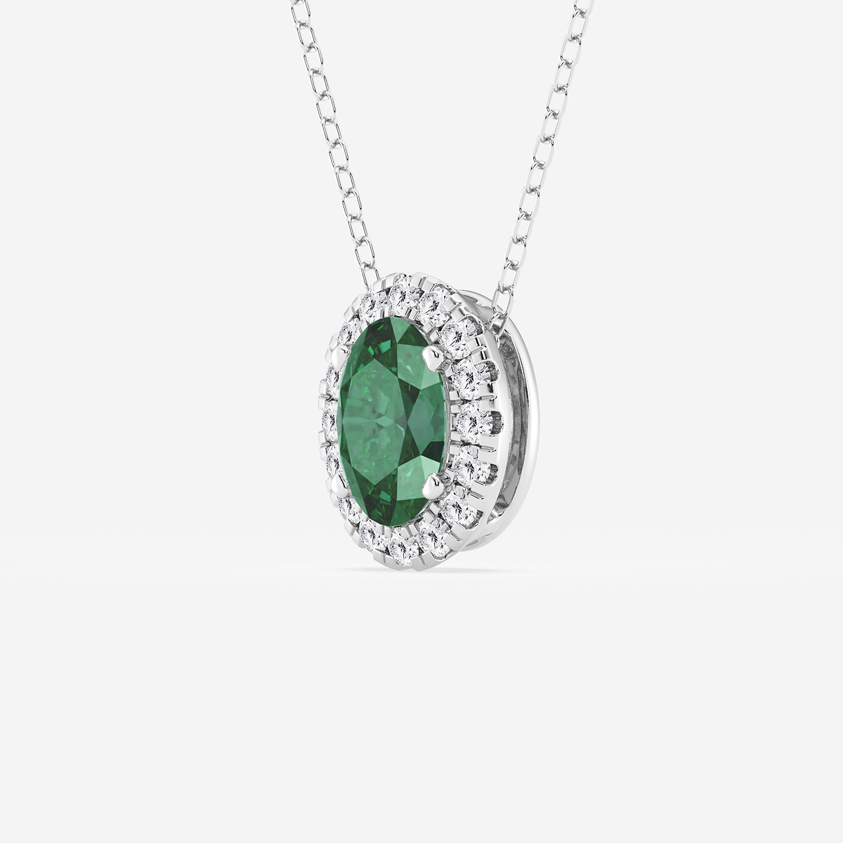 Additional Image 1 for  7.9x5.53 mm Oval Created Emerald and 1/5 ctw Round Lab Grown Diamond Halo Pendant with Adjustable Chain
