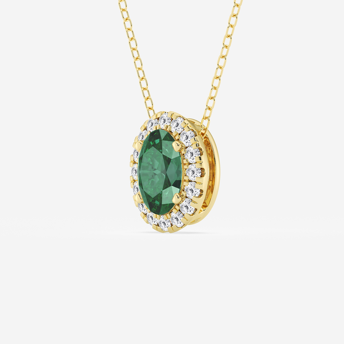 Additional Image 1 for  7.9x5.53 mm Oval Created Emerald and 1/5 ctw Round Lab Grown Diamond Halo Pendant with Adjustable Chain