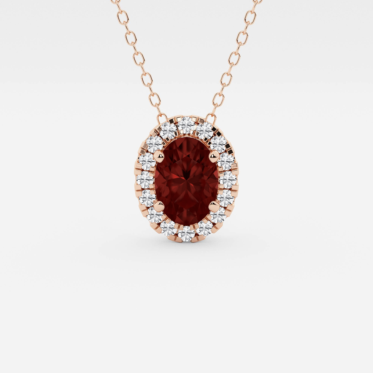 7.9x5.53 mm Oval Created Garnite and 1/5 ctw Round Lab Grown Diamond Halo Pendant with Adjustable Chain