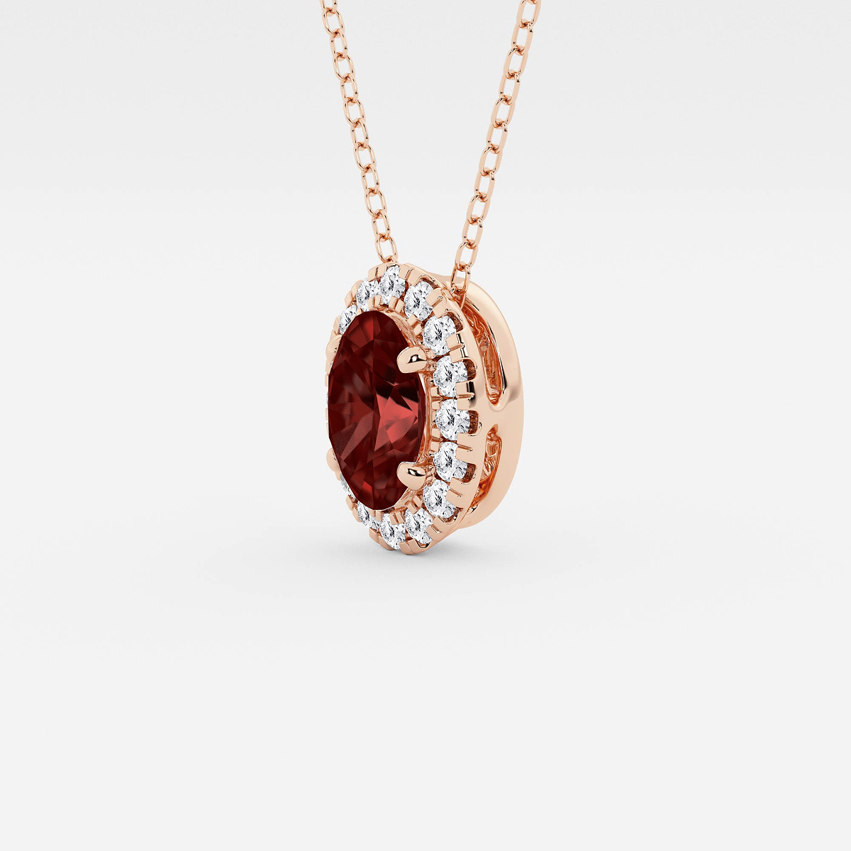 Additional Image 1 for  7.9x5.53 mm Oval Created Garnite and 1/5 ctw Round Lab Grown Diamond Halo Pendant with Adjustable Chain