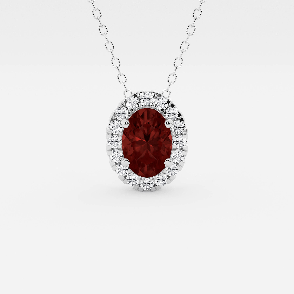 7.9x5.53 mm Oval Created Garnite and 1/5 ctw Round Lab Grown Diamond Halo Pendant with Adjustable Chain