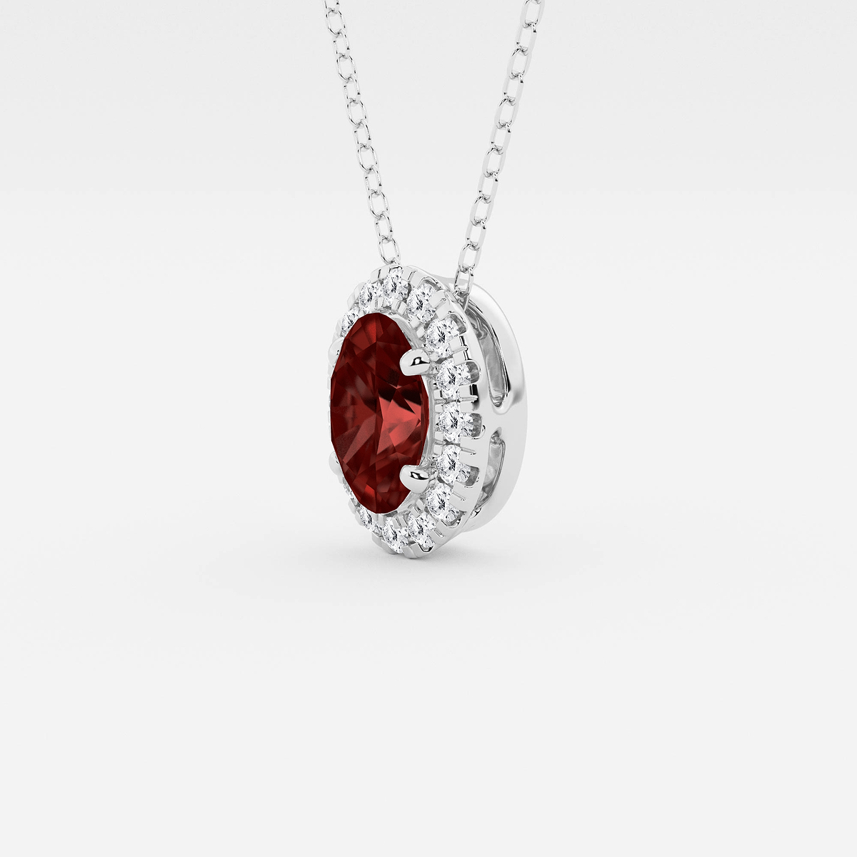 Additional Image 1 for  7.9x5.53 mm Oval Created Garnite and 1/5 ctw Round Lab Grown Diamond Halo Pendant with Adjustable Chain