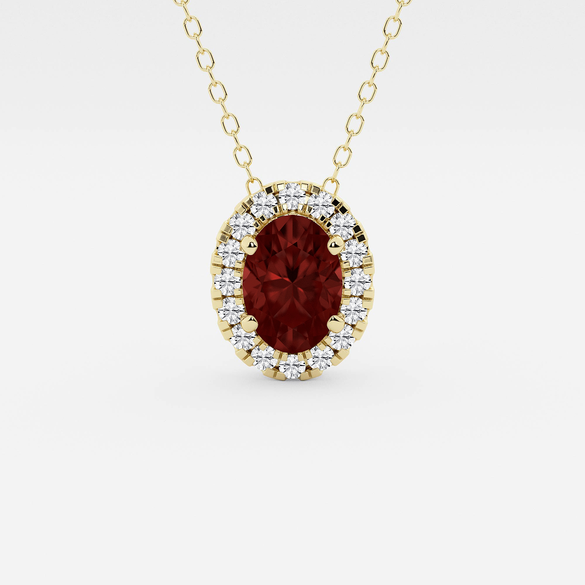 7.9x5.53 mm Oval Created Garnite and 1/5 ctw Round Lab Grown Diamond Halo Pendant with Adjustable Chain