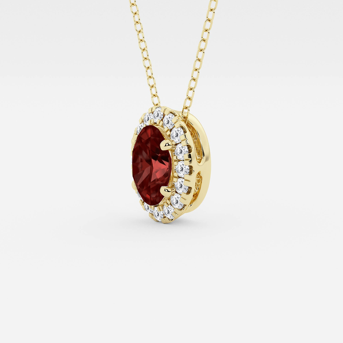 Additional Image 1 for  7.9x5.53 mm Oval Created Garnite and 1/5 ctw Round Lab Grown Diamond Halo Pendant with Adjustable Chain
