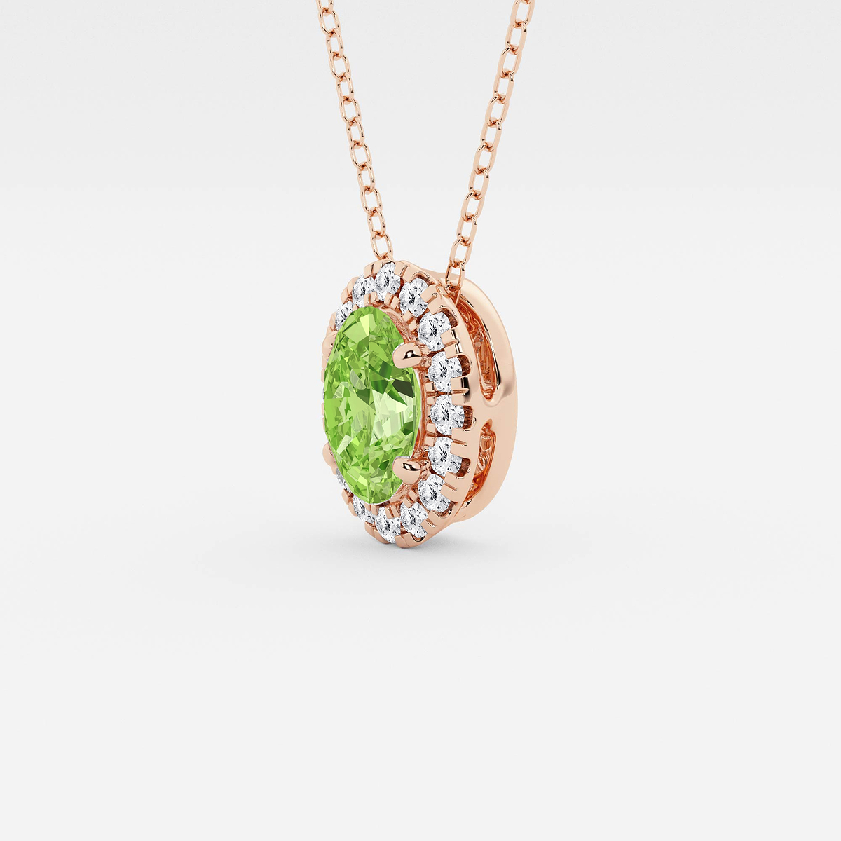 Additional Image 1 for  7.9x5.53 mm Oval Created Peridot and 1/5 ctw Round Lab Grown Diamond Halo Pendant with Adjustable Chain