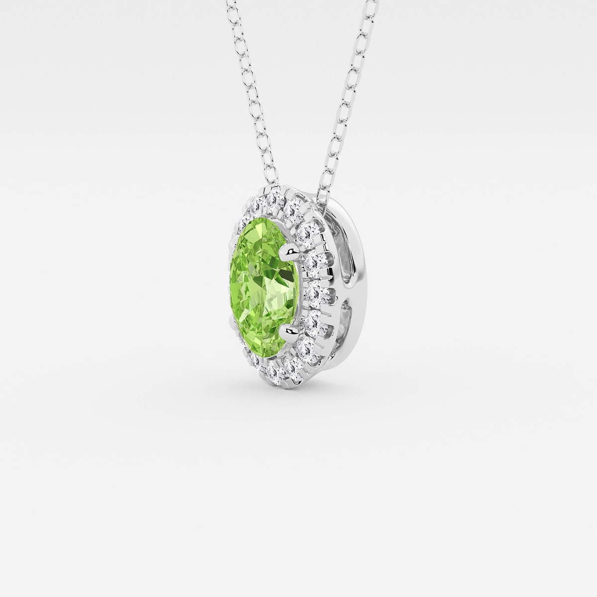 Additional Image 1 for  7.9x5.53 mm Oval Created Peridot and 1/5 ctw Round Lab Grown Diamond Halo Pendant with Adjustable Chain