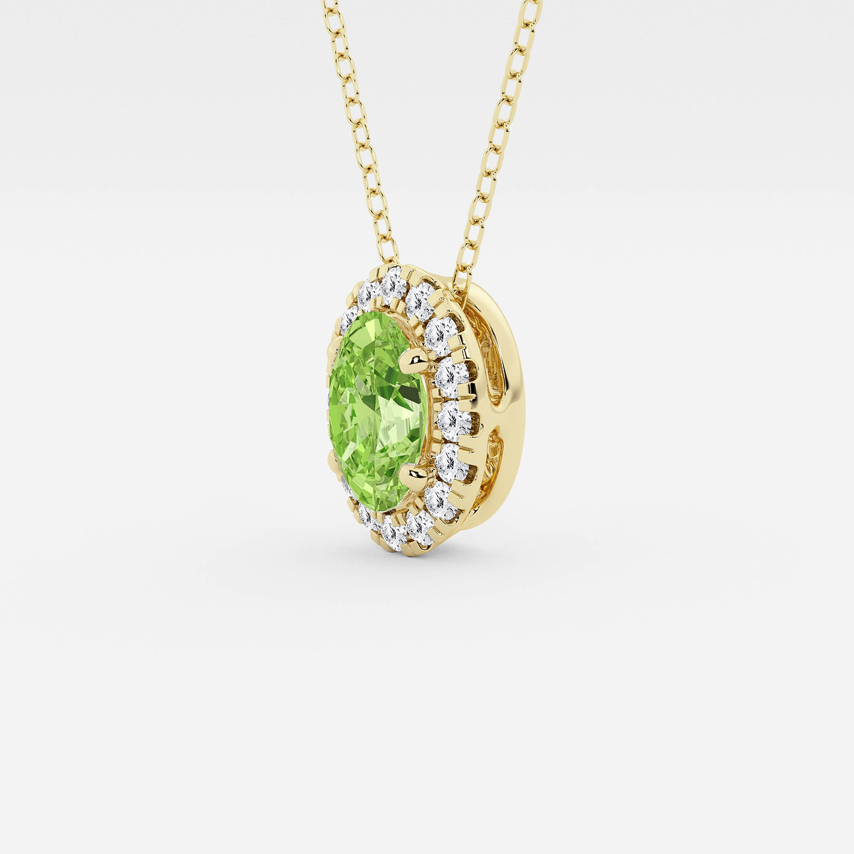 Additional Image 1 for  7.9x5.53 mm Oval Created Peridot and 1/5 ctw Round Lab Grown Diamond Halo Pendant with Adjustable Chain