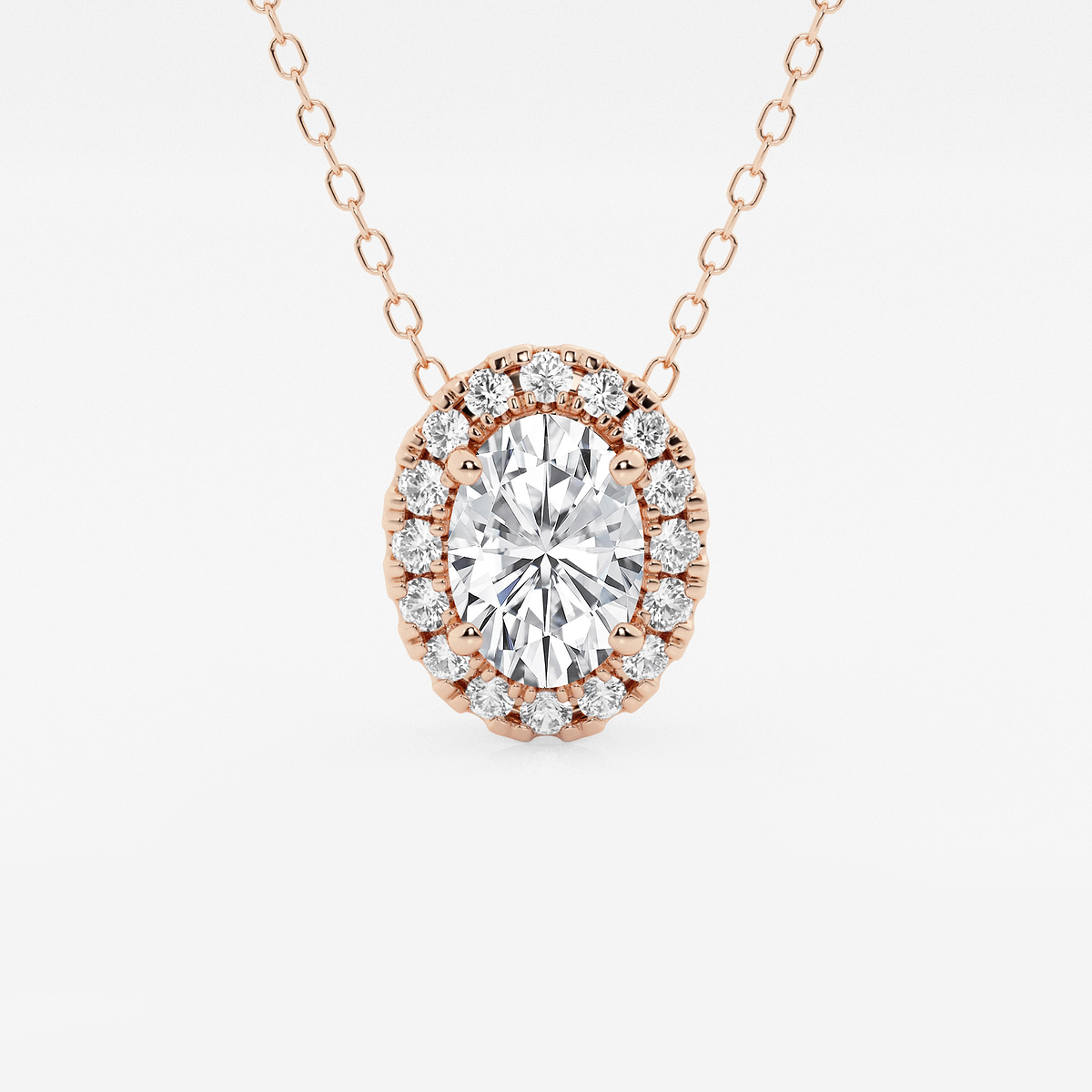 1 1/5 ctw Oval Lab Grown Diamond Halo Pendant with Adjustable Chain