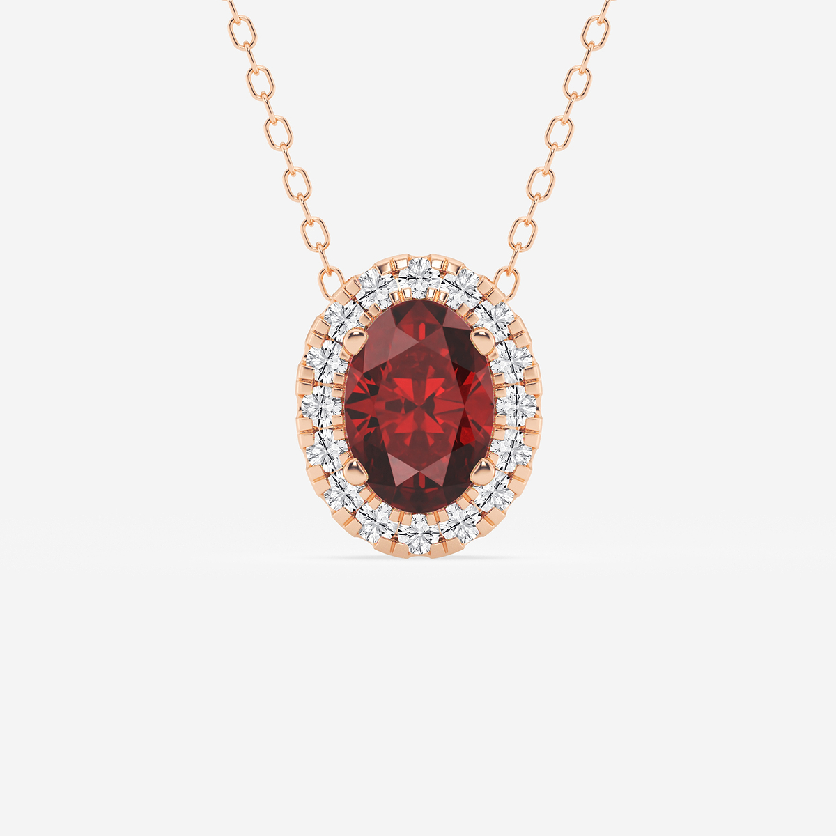 7.9x5.53 mm Oval Created Ruby and 1/5 ctw Round Lab Grown Diamond Halo Pendant with Adjustable Chain