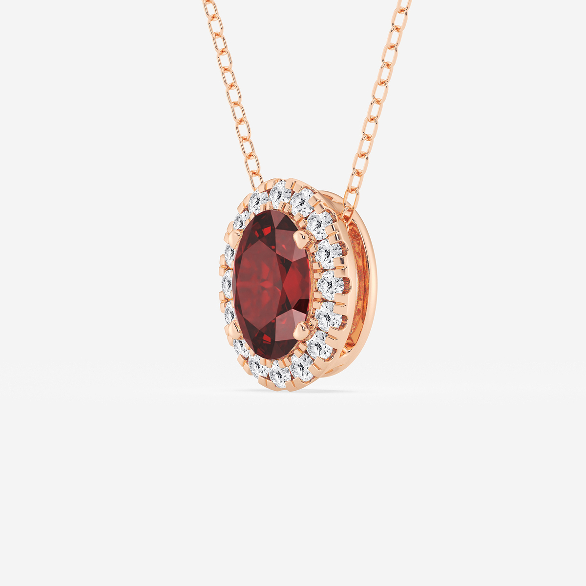 Additional Image 1 for  7.9x5.53 mm Oval Created Ruby and 1/5 ctw Round Lab Grown Diamond Halo Pendant with Adjustable Chain