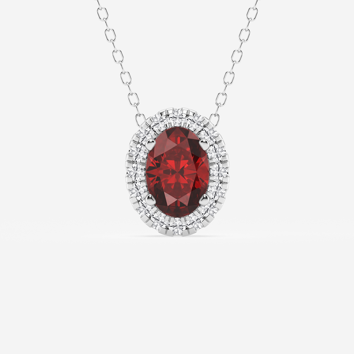 7.9x5.53 mm Oval Created Ruby and 1/5 ctw Round Lab Grown Diamond Halo Pendant with Adjustable Chain