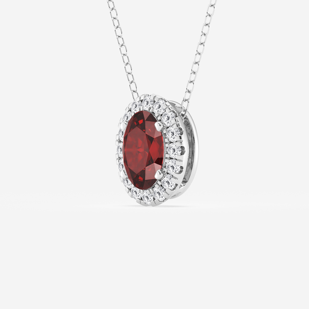 Additional Image 1 for  7.9x5.53 mm Oval Created Ruby and 1/5 ctw Round Lab Grown Diamond Halo Pendant with Adjustable Chain
