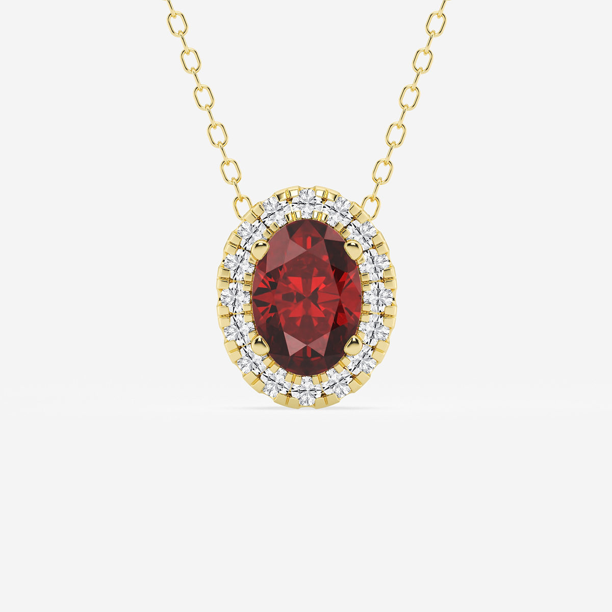 7.9x5.53 mm Oval Created Ruby and 1/5 ctw Round Lab Grown Diamond Halo Pendant with Adjustable Chain