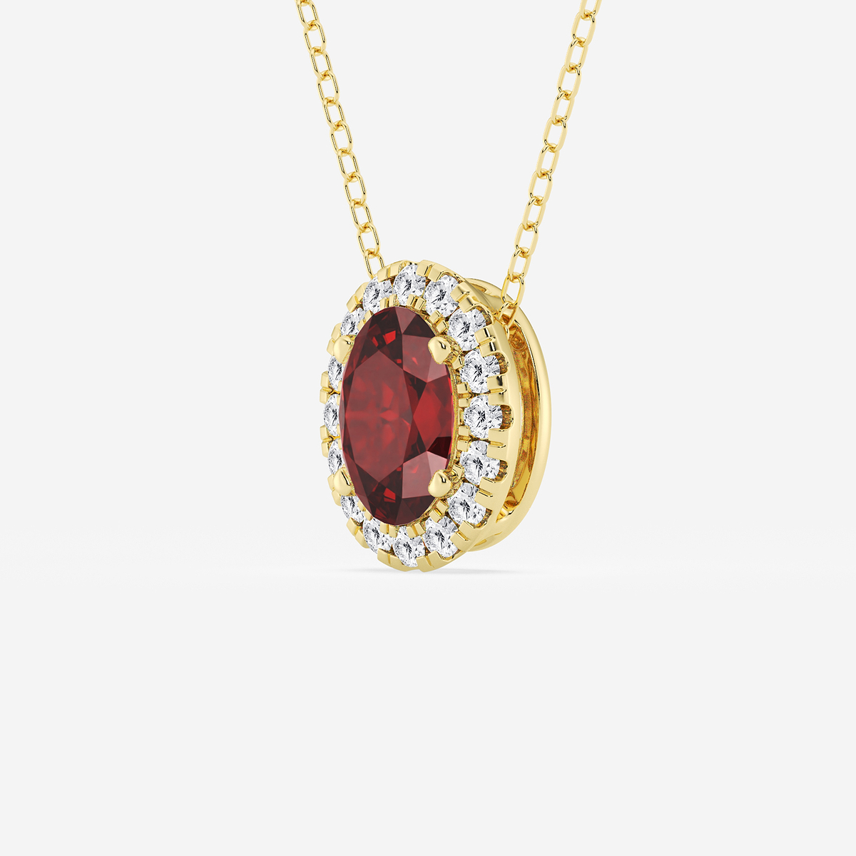 Additional Image 1 for  7.9x5.53 mm Oval Created Ruby and 1/5 ctw Round Lab Grown Diamond Halo Pendant with Adjustable Chain