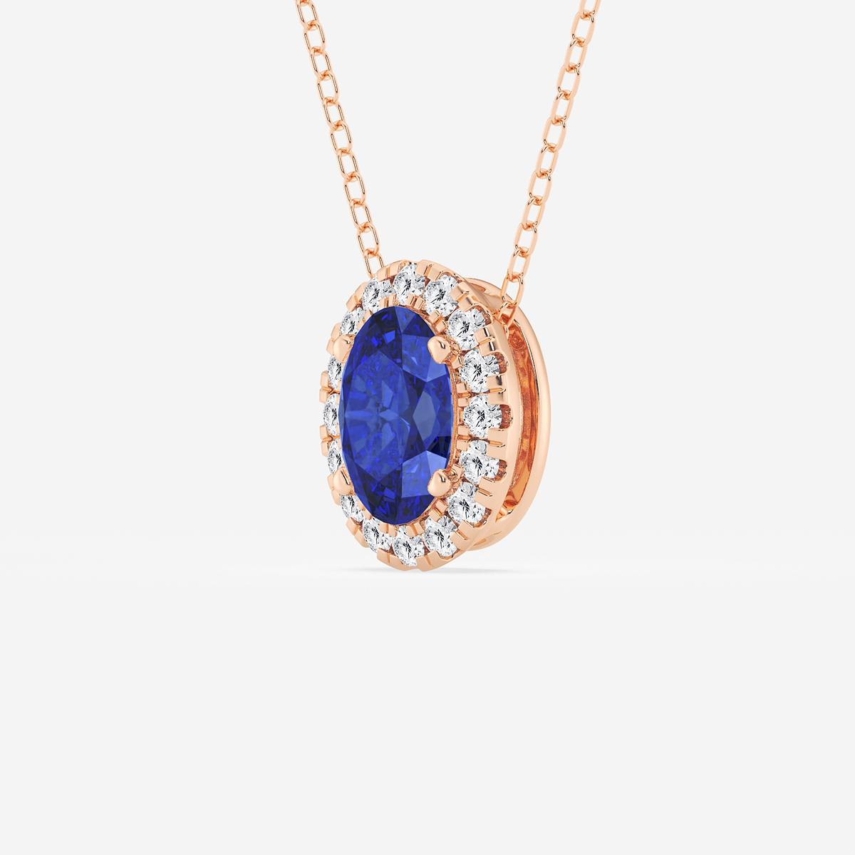 Additional Image 1 for  7.9x5.53 mm Oval Created Sapphire and 1/5 ctw Round Lab Grown Diamond Halo Pendant with Adjustable Chain