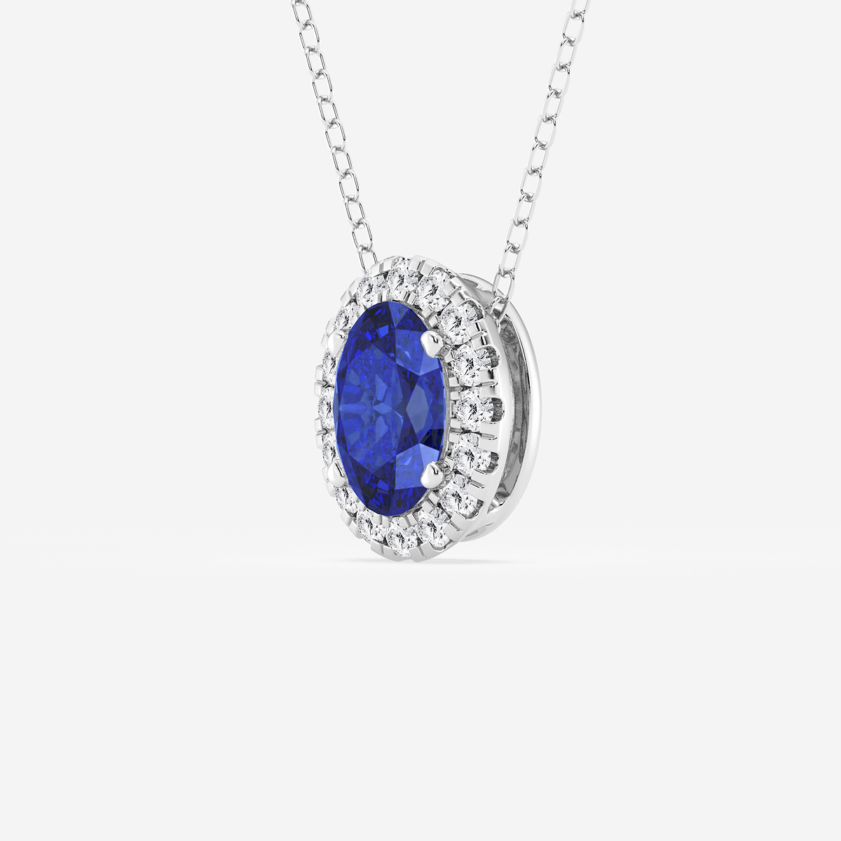 Additional Image 1 for  7.9x5.53 mm Oval Created Sapphire and 1/5 ctw Round Lab Grown Diamond Halo Pendant with Adjustable Chain