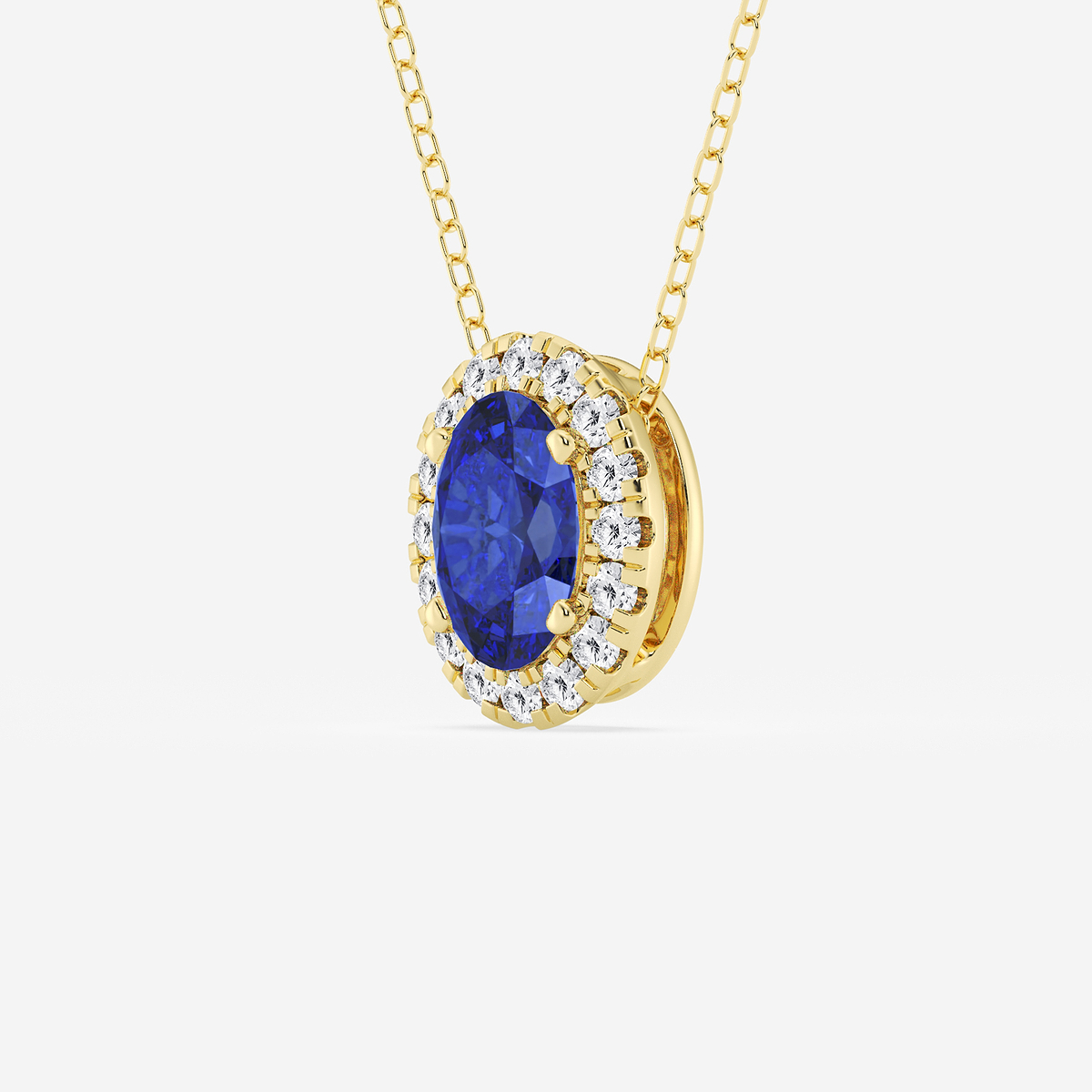 Additional Image 1 for  7.9x5.53 mm Oval Created Sapphire and 1/5 ctw Round Lab Grown Diamond Halo Pendant with Adjustable Chain