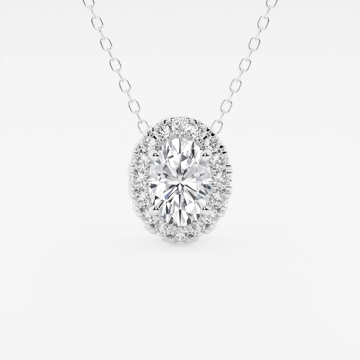 1 1/5 ctw Oval Lab Grown Diamond Halo Pendant with Adjustable Chain