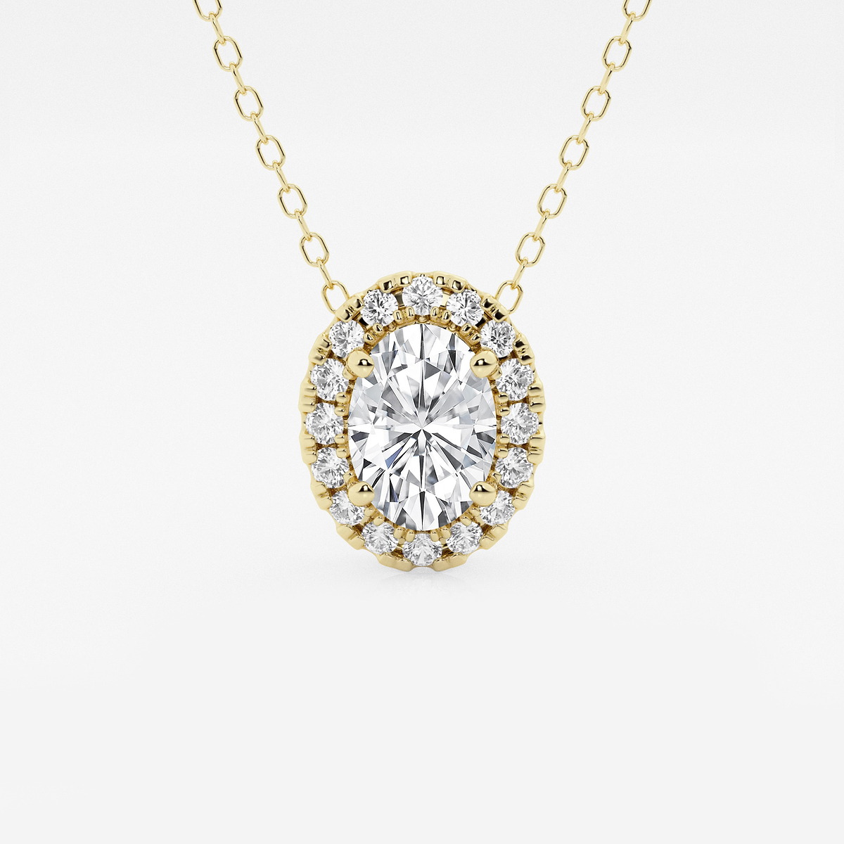1 1/5 ctw Oval Lab Grown Diamond Halo Pendant with Adjustable Chain