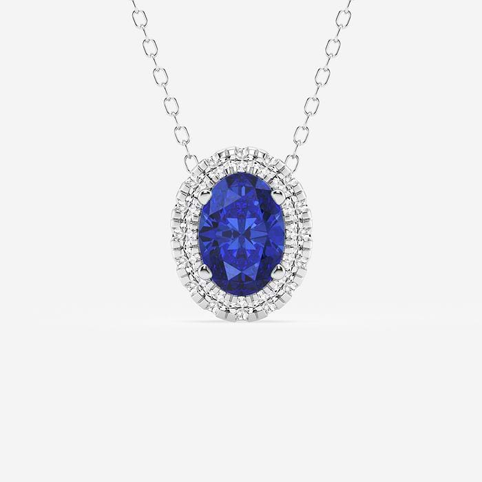 Sapphire Oval Halo Pendant