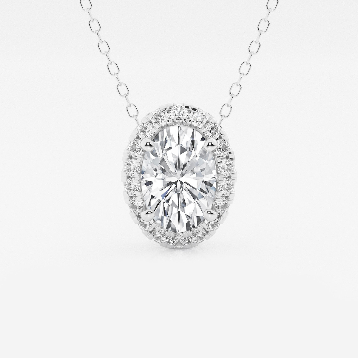 1 3/4 ctw Oval Lab Grown Diamond Halo Pendant with Adjustable Chain