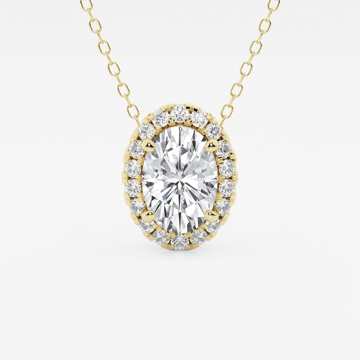 1 3/4 ctw Oval Lab Grown Diamond Halo Pendant with Adjustable Chain
