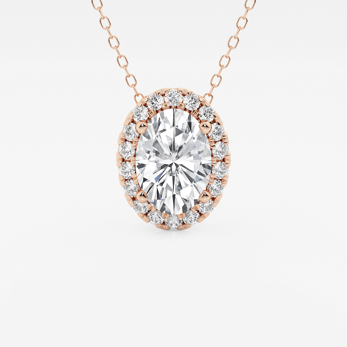 2 1/3 ctw Oval Lab Grown Diamond Halo Pendant with Adjustable Chain