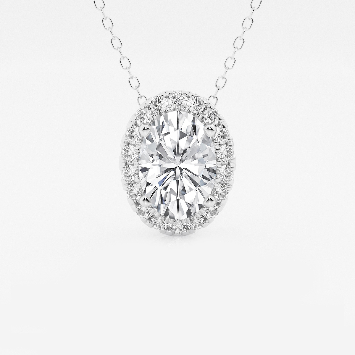2 1/3 ctw Oval Lab Grown Diamond Halo Pendant with Adjustable Chain