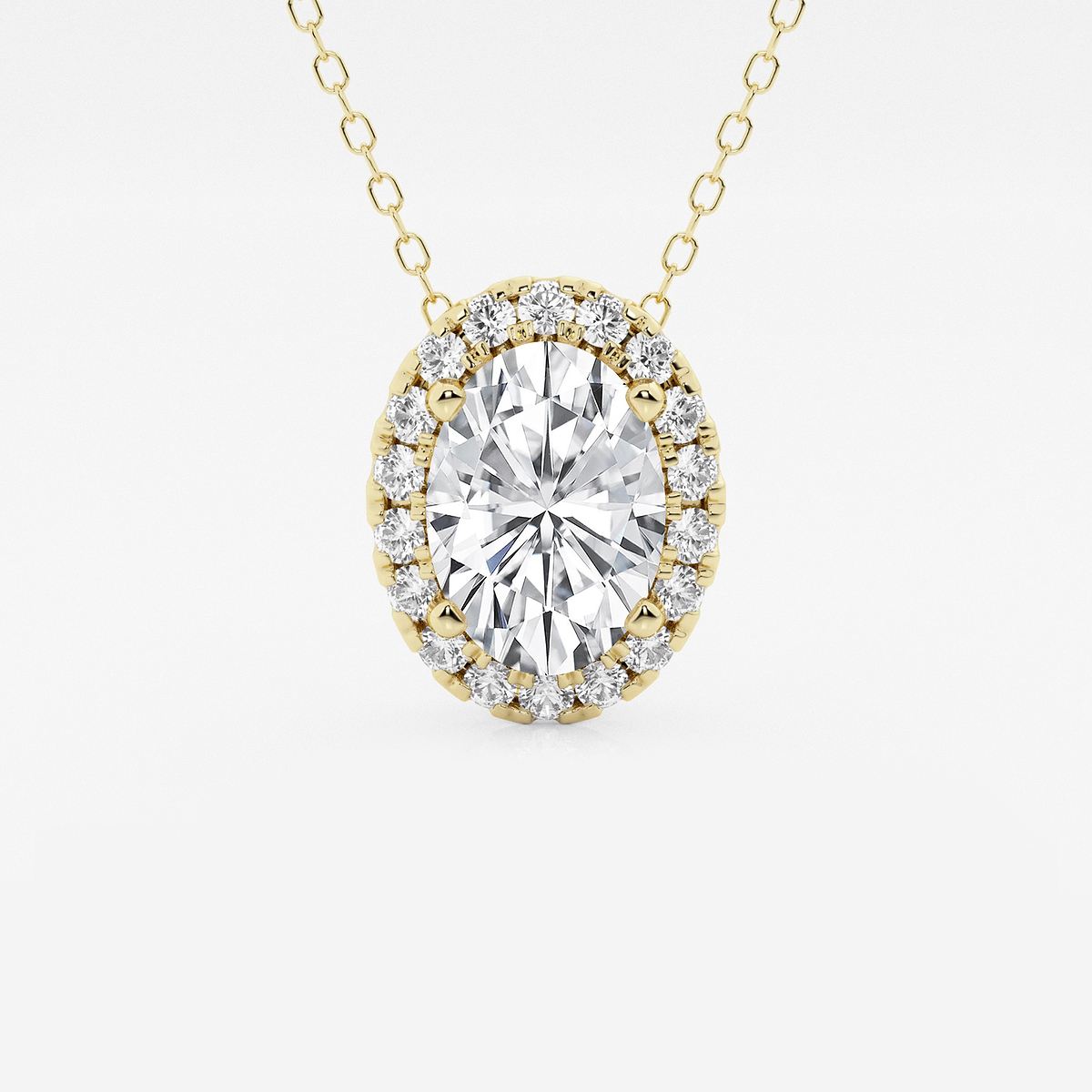 2 1/3 ctw Oval Lab Grown Diamond Halo Pendant with Adjustable Chain