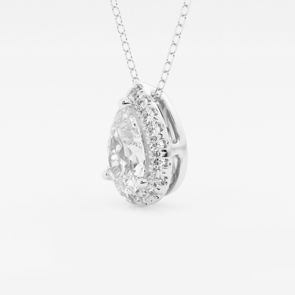 1 1/6 ctw Pear Lab Grown Diamond Halo Pendant with Adjustable Chain 14K White Gold, GH, VS2+