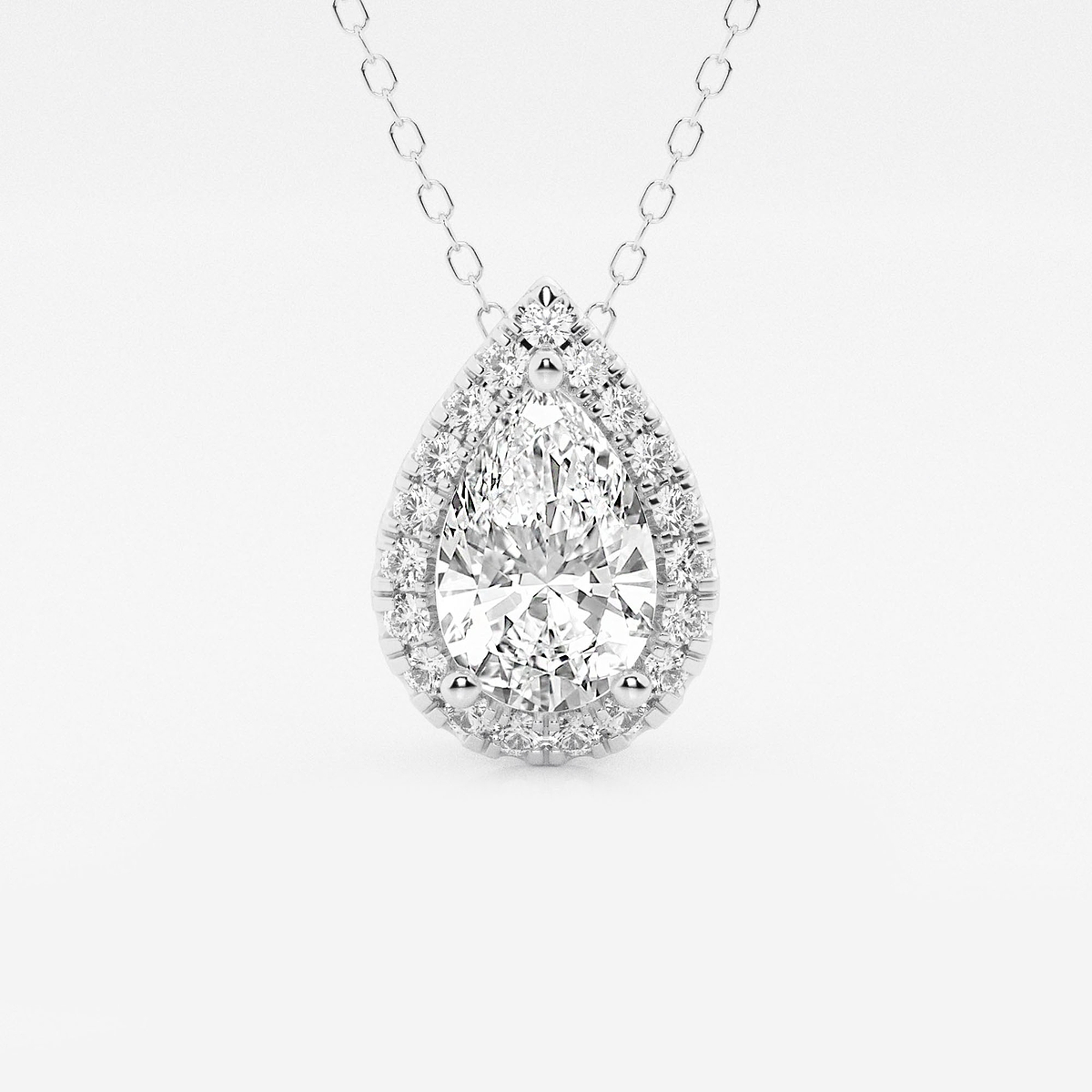 1 3/4 ctw Pear Lab Grown Diamond Halo Pendant with Adjustable Chain