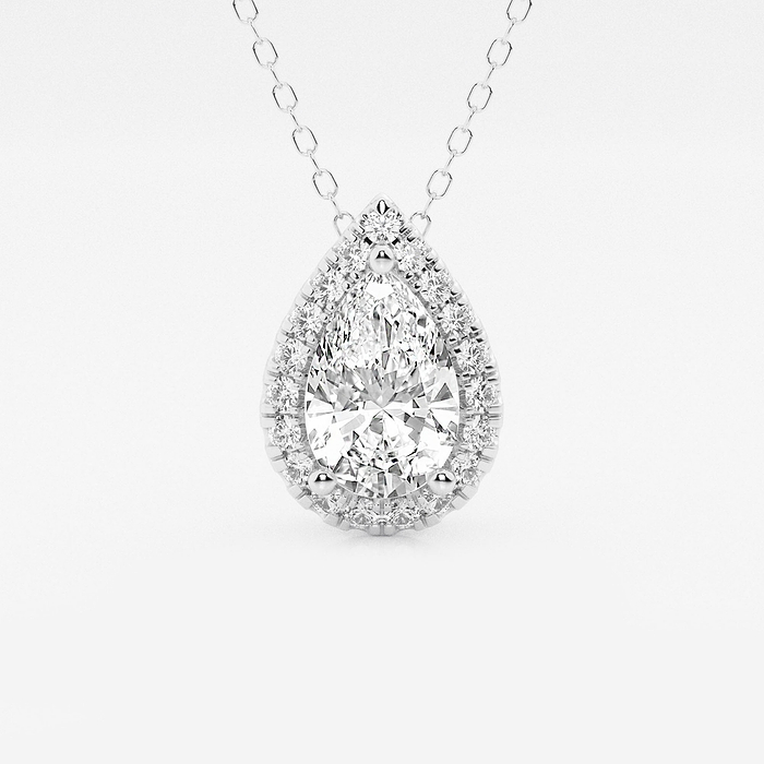 1 3/4 ctw Pear Lab Grown Diamond Halo Pendant with Adjustable Chain