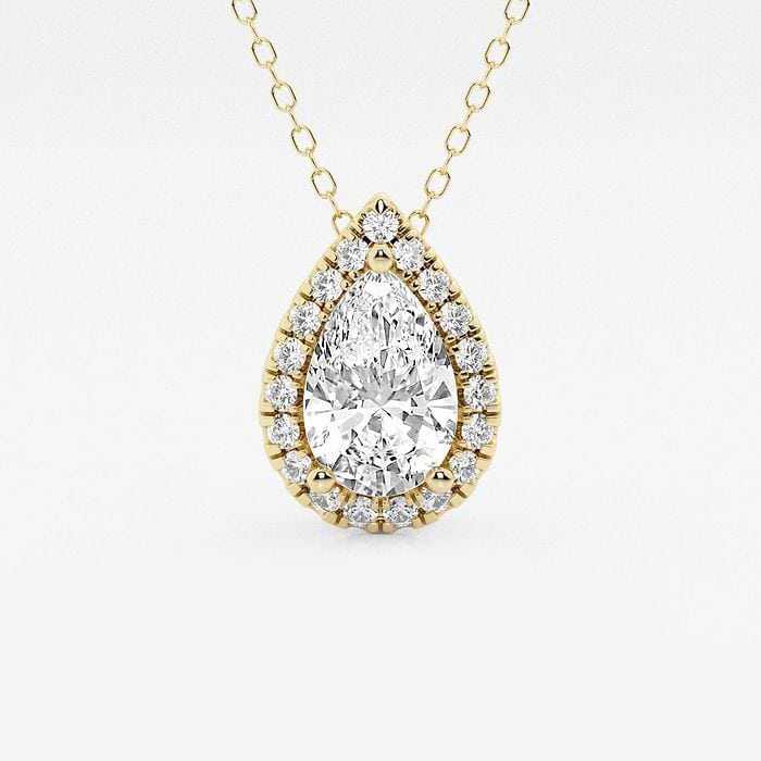 1 3/4 ctw Pear Lab Grown Diamond Halo Pendant with Adjustable Chain
